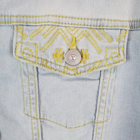 Cottagecore Southwestern Cowgirl Baby Blue Denim Jacket Yellow Embroidered XL - Picture 3 of 13